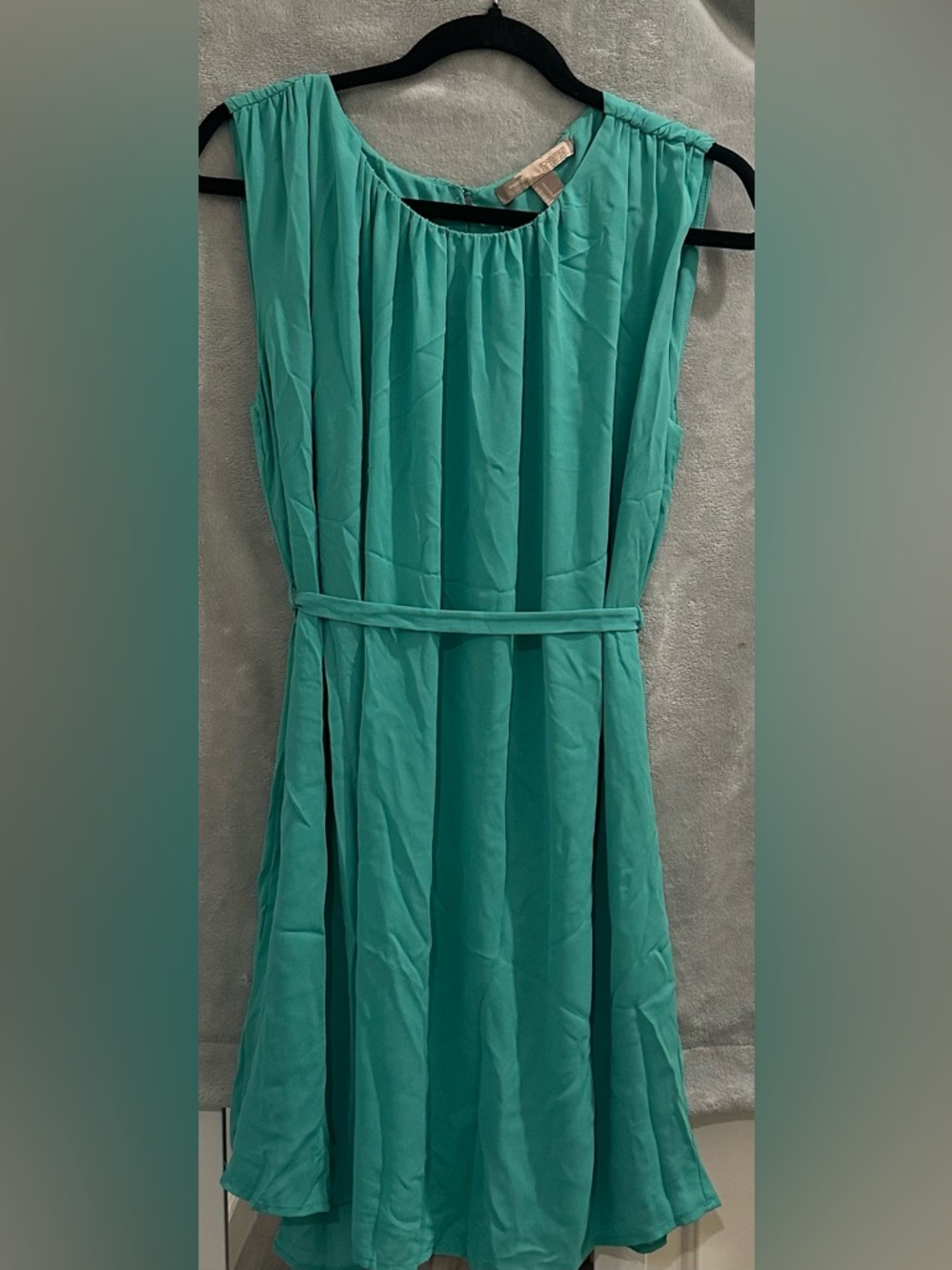 Sleeveless Teal Belted Chiffon Dress - Small